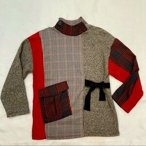 Zara mock turtleneck menswear sweater tunic houndstooth pocket tweed plaid small